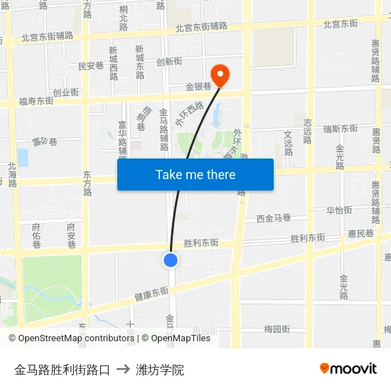 金马路胜利街路口 to 潍坊学院 map