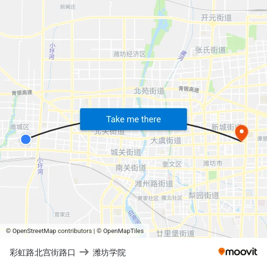 彩虹路北宫街路口 to 潍坊学院 map
