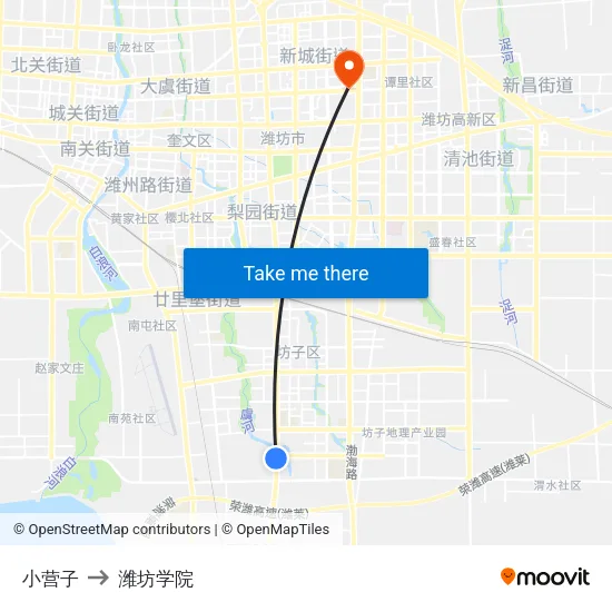 小营子 to 潍坊学院 map