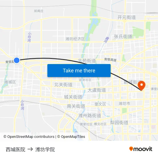 西城医院 to 潍坊学院 map