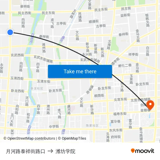 月河路泰祥街路口 to 潍坊学院 map