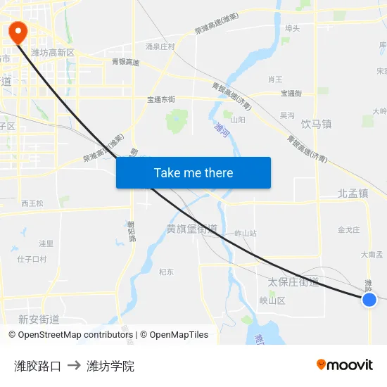 潍胶路口 to 潍坊学院 map