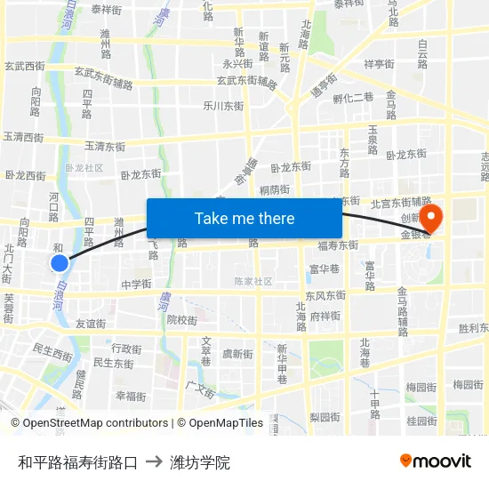 和平路福寿街路口 to 潍坊学院 map