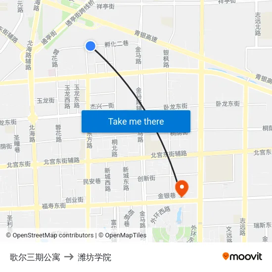 歌尔三期公寓 to 潍坊学院 map