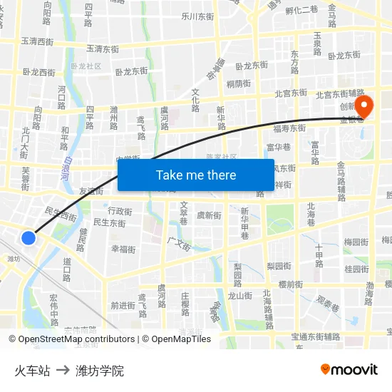 火车站 to 潍坊学院 map
