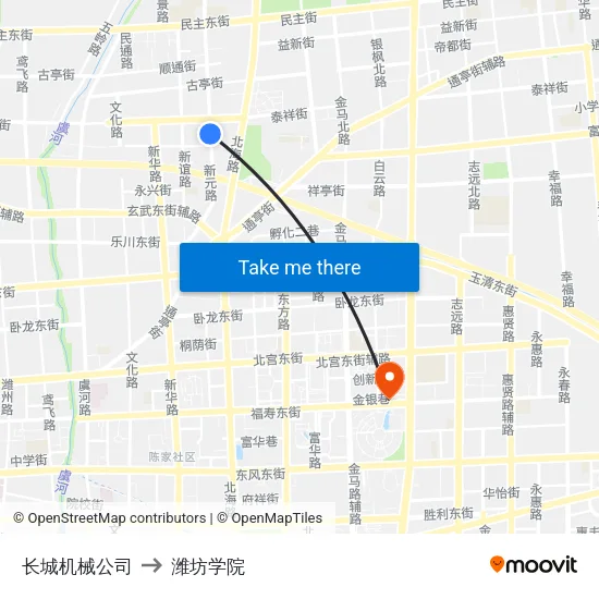 长城机械公司 to 潍坊学院 map