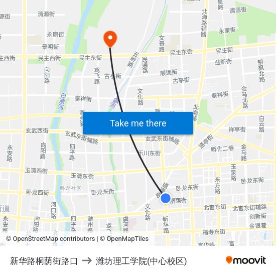 新华路桐荫街路口 to 潍坊理工学院(中心校区) map