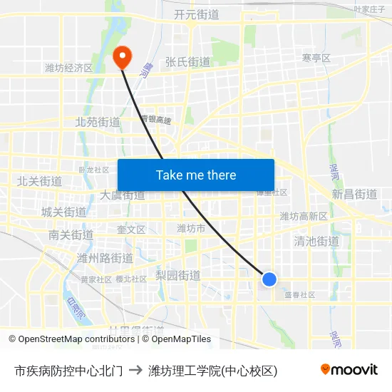 市疾病防控中心北门 to 潍坊理工学院(中心校区) map