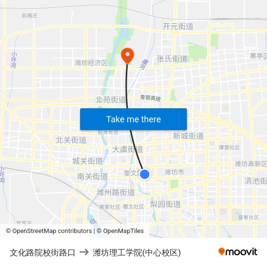 文化路院校街路口 to 潍坊理工学院(中心校区) map