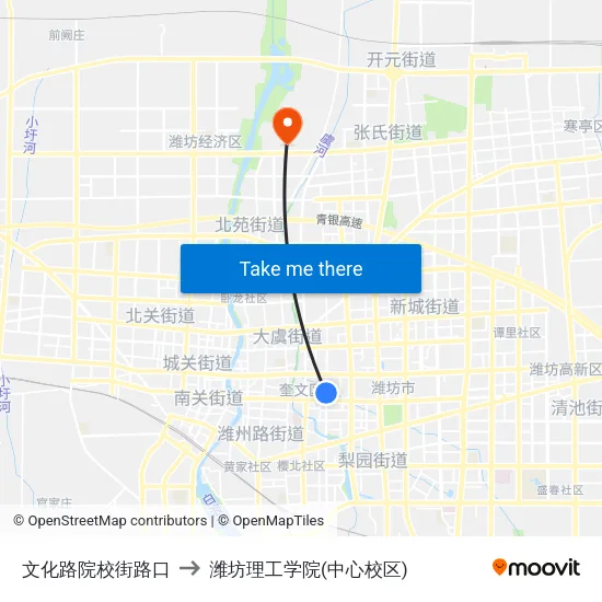 文化路院校街路口 to 潍坊理工学院(中心校区) map