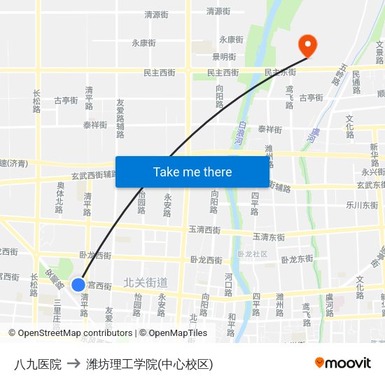 八九医院 to 潍坊理工学院(中心校区) map