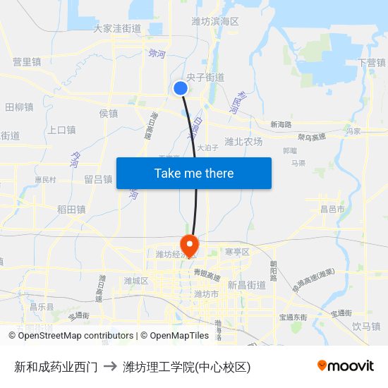 新和成药业西门 to 潍坊理工学院(中心校区) map