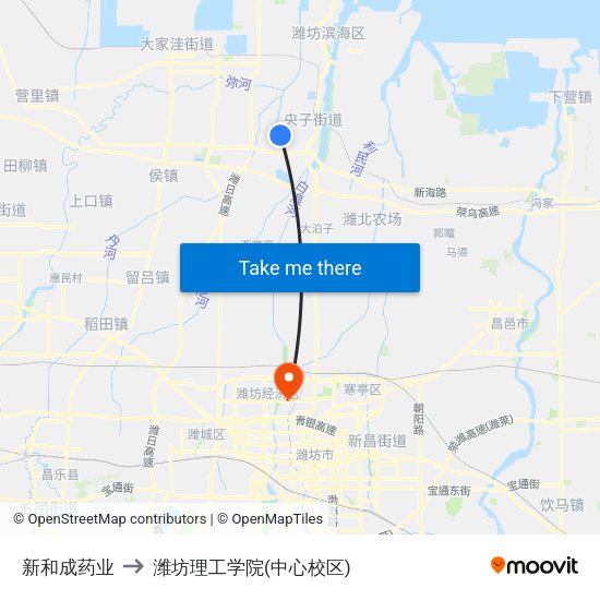 新和成药业 to 潍坊理工学院(中心校区) map