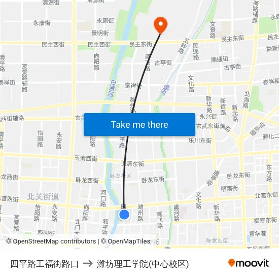 四平路工福街路口 to 潍坊理工学院(中心校区) map