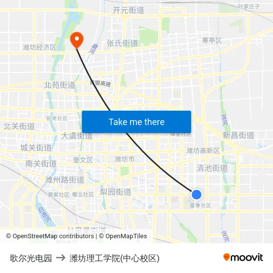 歌尔光电园 to 潍坊理工学院(中心校区) map
