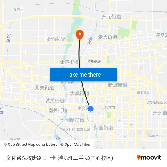 文化路院校街路口 to 潍坊理工学院(中心校区) map