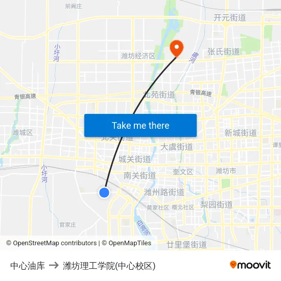 中心油库 to 潍坊理工学院(中心校区) map
