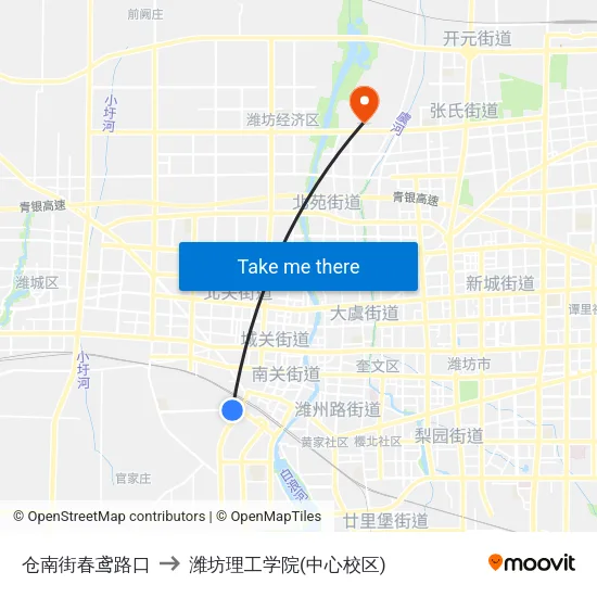 仓南街春鸢路口 to 潍坊理工学院(中心校区) map