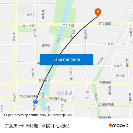 东夏庄 to 潍坊理工学院(中心校区) map