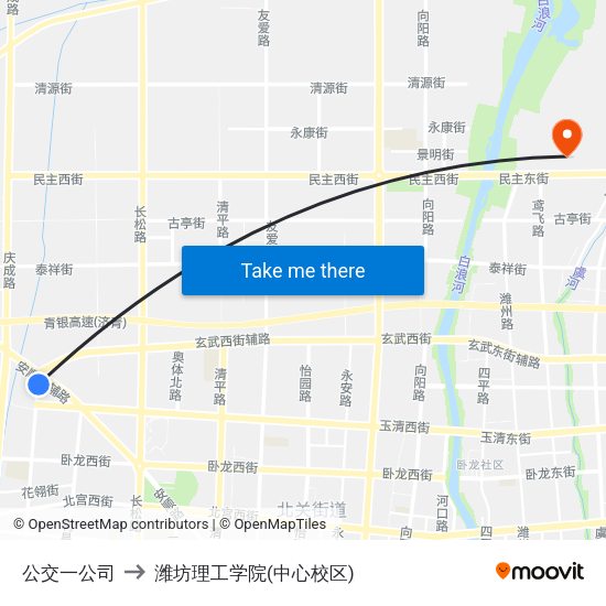 公交一公司 to 潍坊理工学院(中心校区) map