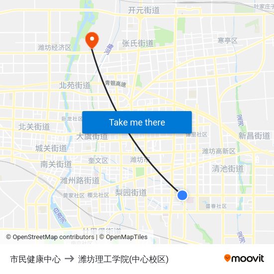市民健康中心 to 潍坊理工学院(中心校区) map