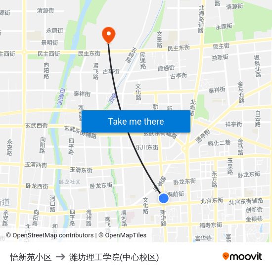 怡新苑小区 to 潍坊理工学院(中心校区) map