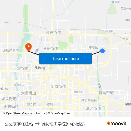 公交寒亭枢纽站 to 潍坊理工学院(中心校区) map