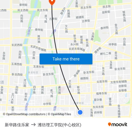 新华路佳乐家 to 潍坊理工学院(中心校区) map