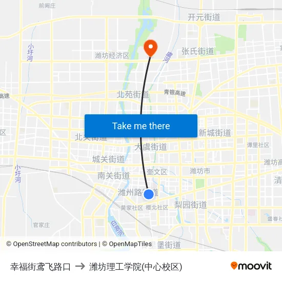 幸福街鸢飞路口 to 潍坊理工学院(中心校区) map