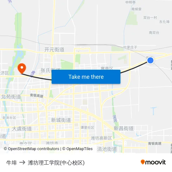 牛埠 to 潍坊理工学院(中心校区) map