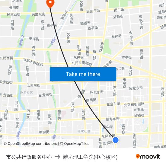 市公共行政服务中心 to 潍坊理工学院(中心校区) map