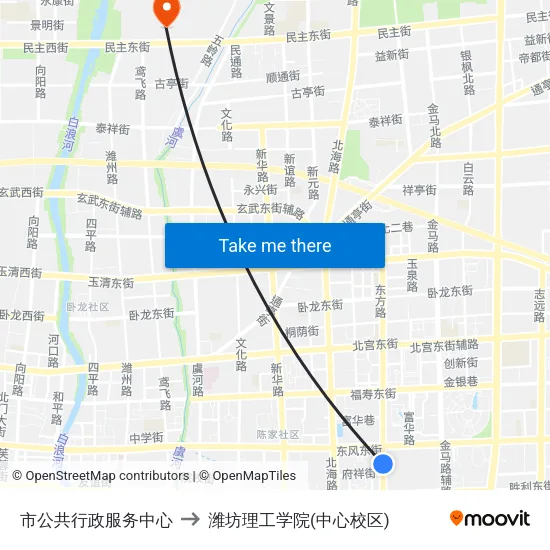 市公共行政服务中心 to 潍坊理工学院(中心校区) map
