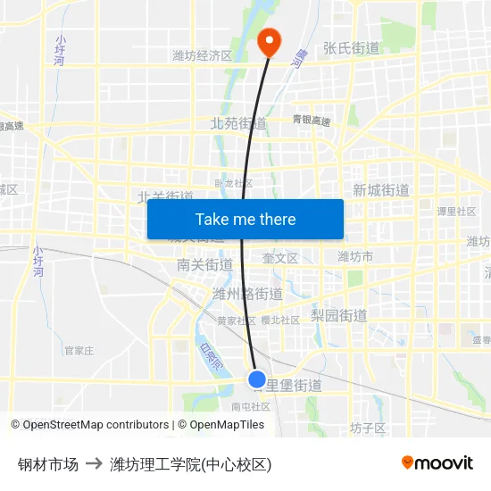 钢材市场 to 潍坊理工学院(中心校区) map