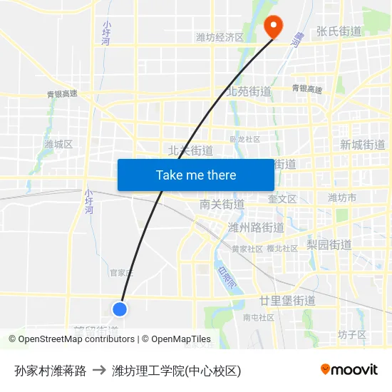孙家村潍蒋路 to 潍坊理工学院(中心校区) map