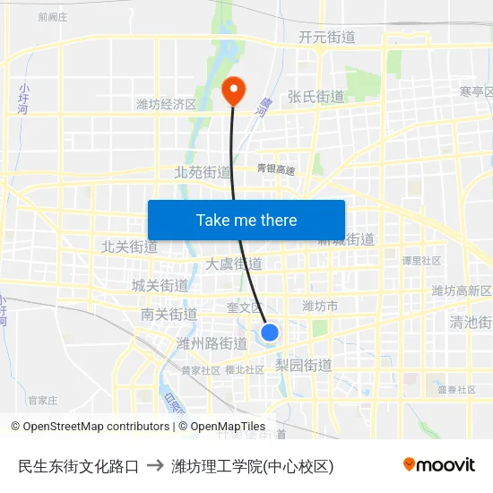 民生东街文化路口 to 潍坊理工学院(中心校区) map