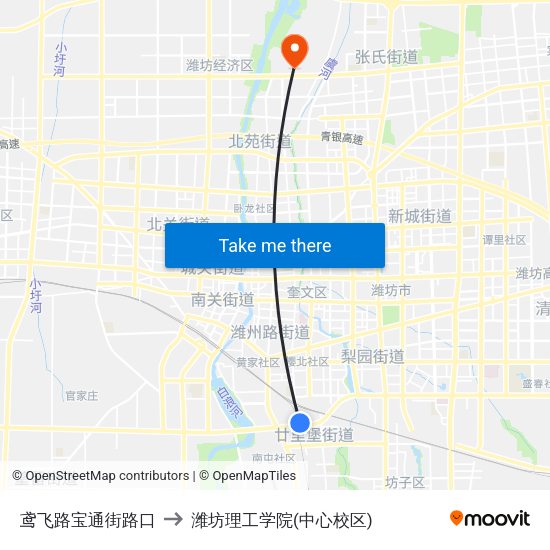 鸢飞路宝通街路口 to 潍坊理工学院(中心校区) map