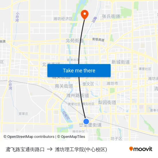 鸢飞路宝通街路口 to 潍坊理工学院(中心校区) map