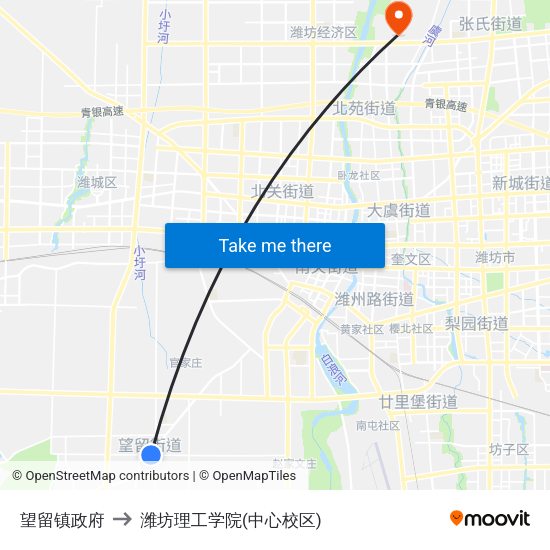 望留镇政府 to 潍坊理工学院(中心校区) map