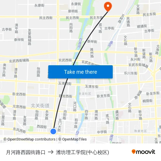 月河路西园街路口 to 潍坊理工学院(中心校区) map