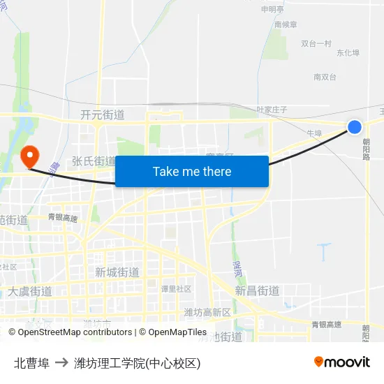 北曹埠 to 潍坊理工学院(中心校区) map