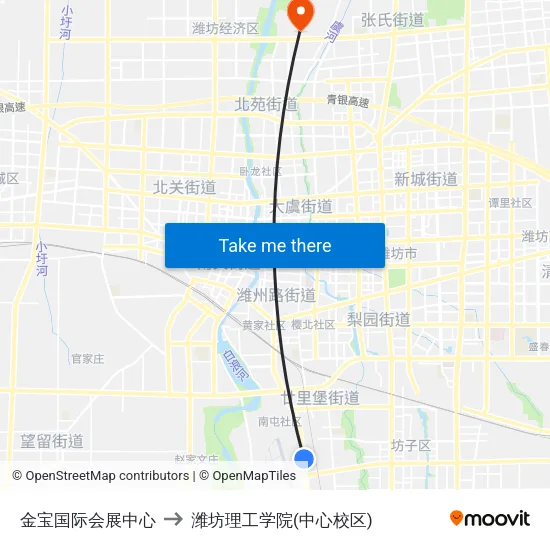 金宝国际会展中心 to 潍坊理工学院(中心校区) map