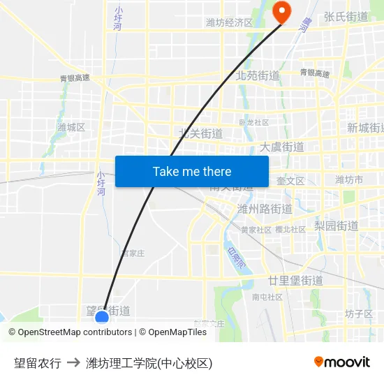 望留农行 to 潍坊理工学院(中心校区) map