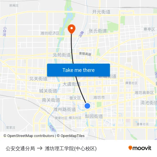 公安交通分局 to 潍坊理工学院(中心校区) map