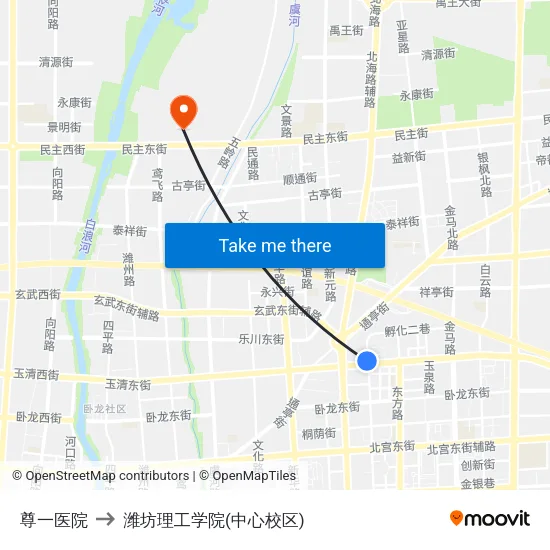 尊一医院 to 潍坊理工学院(中心校区) map