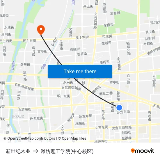 新世纪木业 to 潍坊理工学院(中心校区) map