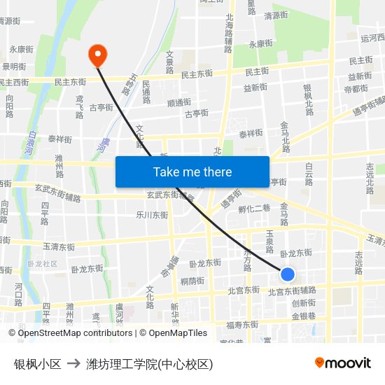银枫小区 to 潍坊理工学院(中心校区) map