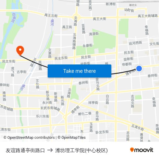 友谊路通亭街路口 to 潍坊理工学院(中心校区) map
