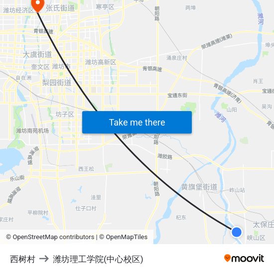 西树村 to 潍坊理工学院(中心校区) map