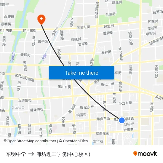 东明中学 to 潍坊理工学院(中心校区) map