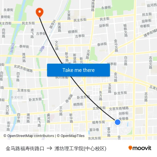 金马路福寿街路口 to 潍坊理工学院(中心校区) map